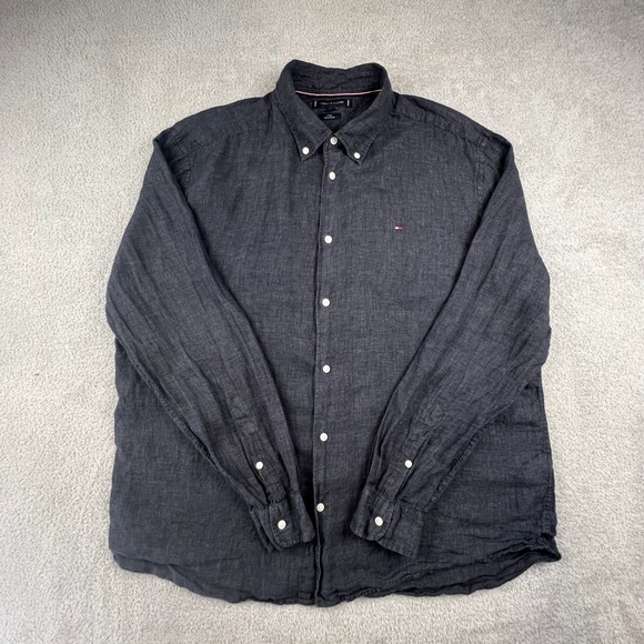 Tommy Hilfiger Other - Tommy Hilfiger Mens XXL 100% Linen Regular Fit Shirt Charcoal Grey Elegant Rich